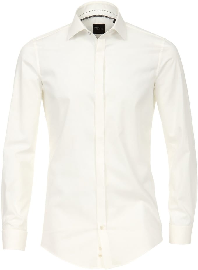 VENTI body fit overhemd - popeline - beige - Strijkvriendelijk - Boordmaat: 42