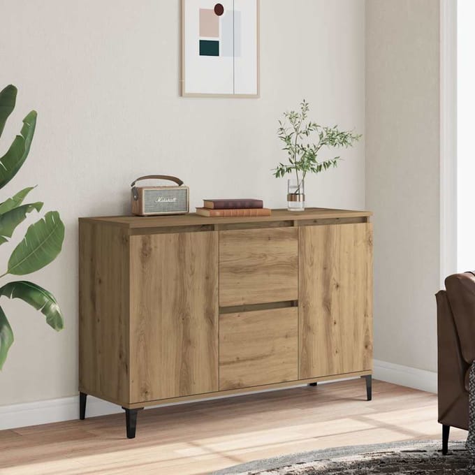 vidaXL - Dressoir - 102x35x70 - cm - bewerkt - hout - artisanaal - eikenkleurig