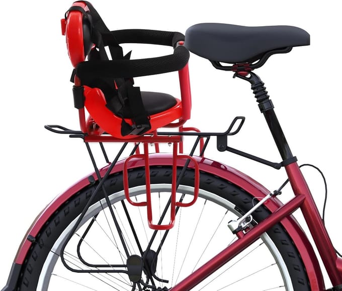 Kinder Fietsstoel - Kinderzitje Achter - Veilig Vervoer - 4-Punts Veiligheidsgordel - 36 x 52 cm - Rood