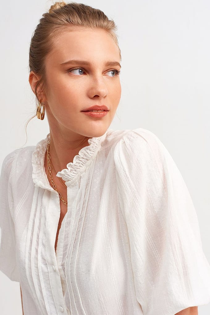 Dames Effen Mandarijnkraag Geweven Shirt