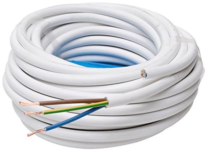 Slangleiding 3-aderig H05 VV-F 3G1,5 mm2 (25 m) voor flexibele installatie, stroomkabel voor middelzware belasting, wit
