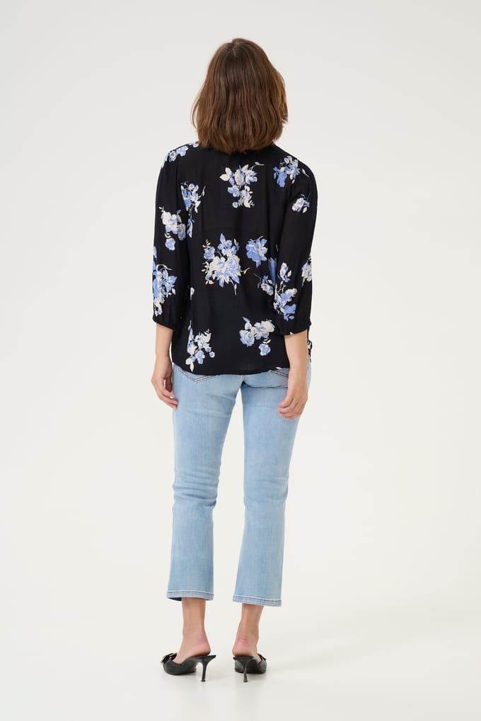 Blouse met lange mouwen Regular fit Black / Blue Flower Print black blue