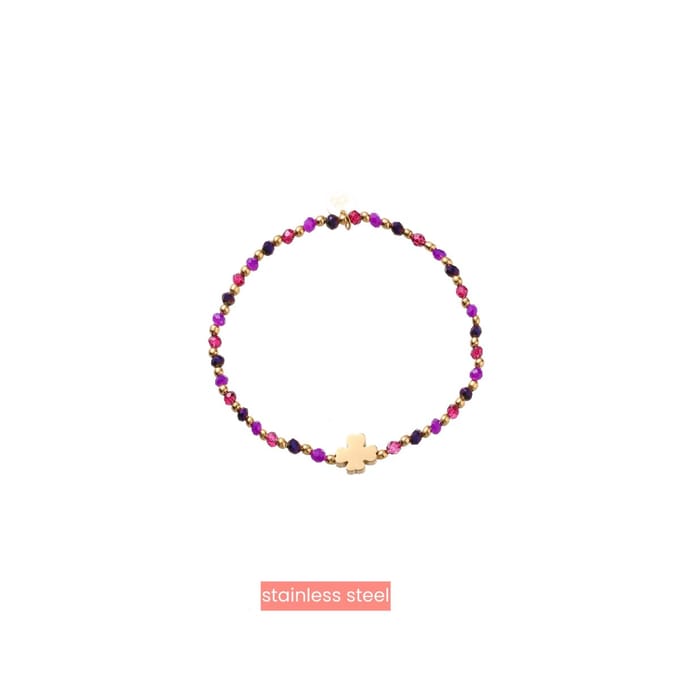 Day&Eve by Go Dutch Label Armband (Sieraad) Elastisch Klaver Kralen Fuchsia