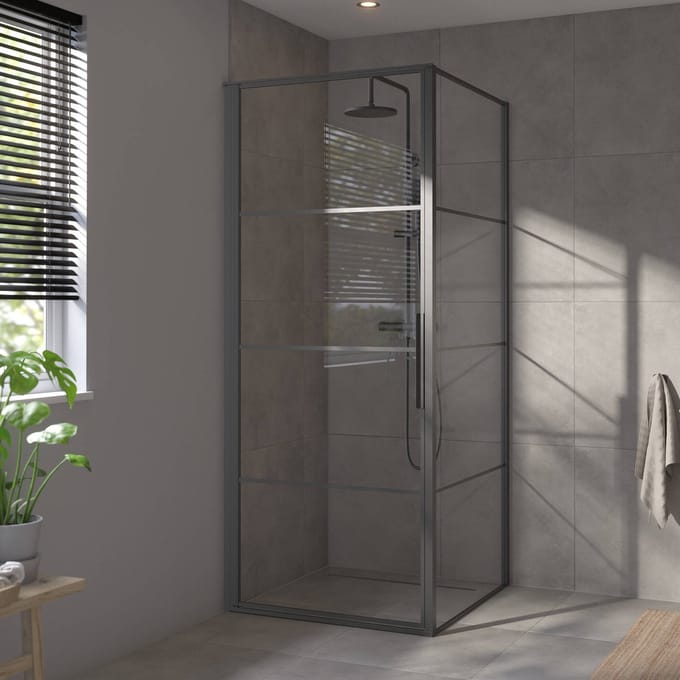Saqu Devine industriële zijwand incl. antikalk 90x210cm mat zwart