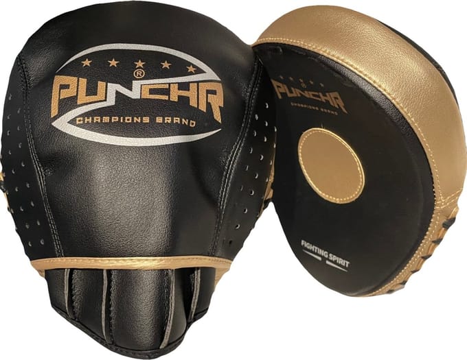 PunchR™ Pro Boxing Hand Pads HPQ3 Curved Zwart Goud