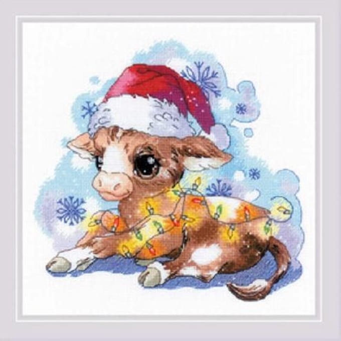 borduurpakket kalf met kerstmuts