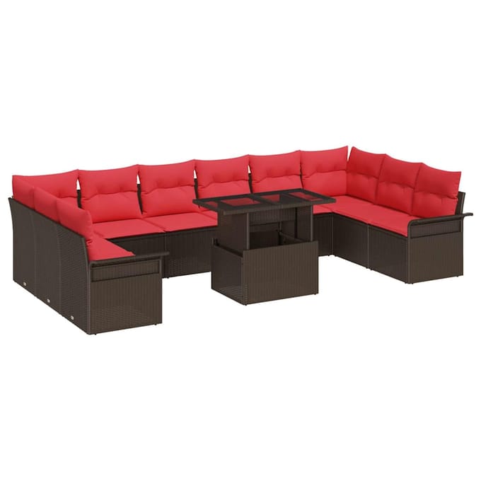 vidaXL - Tuinbank - Set - 11 - st - Bruin - Poly - Riet