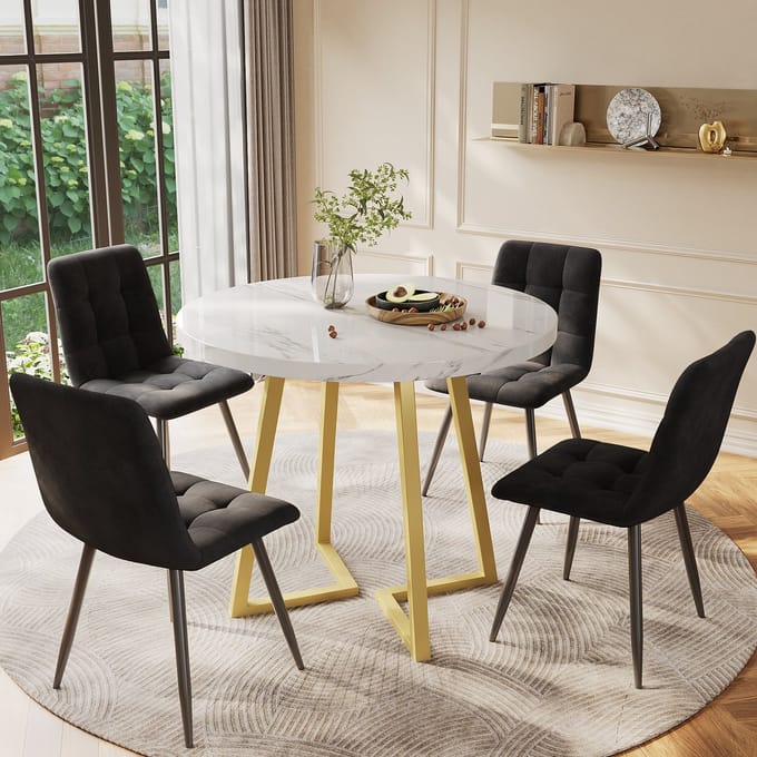REDOM - Eetkamerset - Rond - Modern - Voor Keuken - MDF En Metaal - Multikleur - 80 Cm - 5-Delig