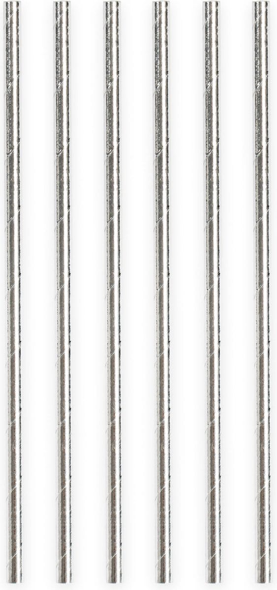 20 Papieren rietjes Metallic Zilver - 6mm x 197mm