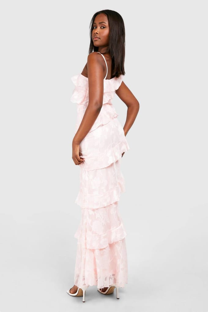 boohoo Dames Textuur Geraffelde Asymmetrische Maxi-Jurk | Roze | Maat: 46