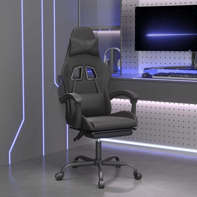 vidaXL - Gamestoel - met - voetensteun - kunstleer - zwart