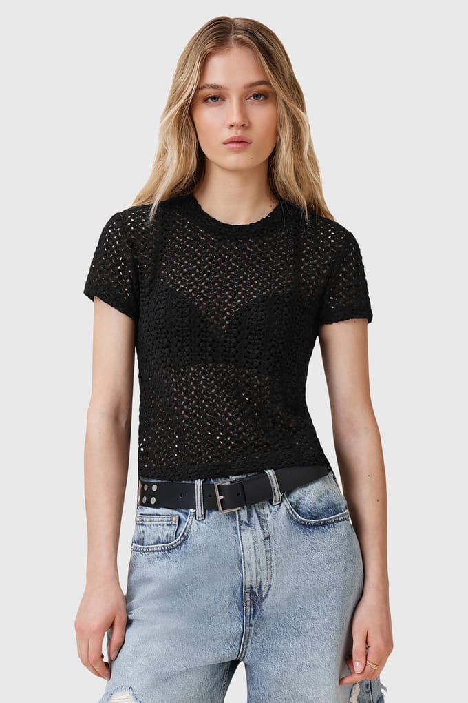 AllSaints Karma Stevie Tee Black Größe: 2 | Hemden Outlet | Damen | Schwarz