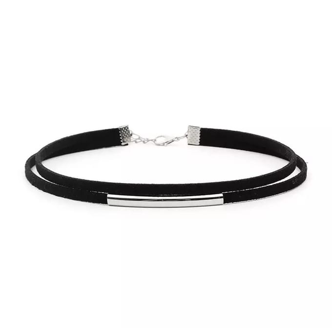 Jomide Choker Retro Suède - Zwart/Zilverkleurig