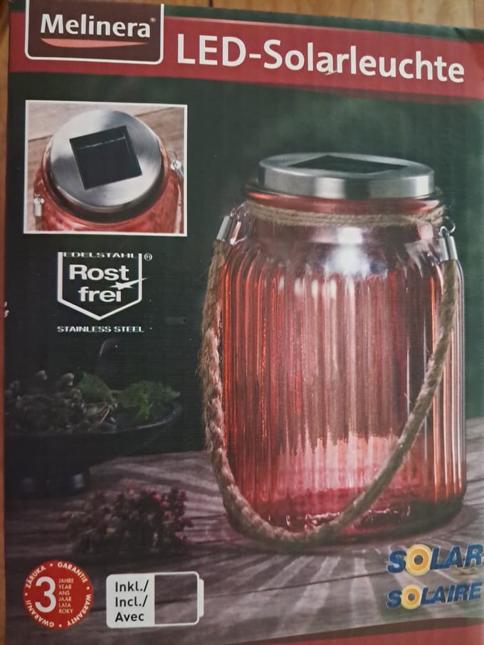 Melinera LED - Solarlamp - Rood - Sfeervolle lichtaccenten - Van glas met RVS - 11 x 28cm