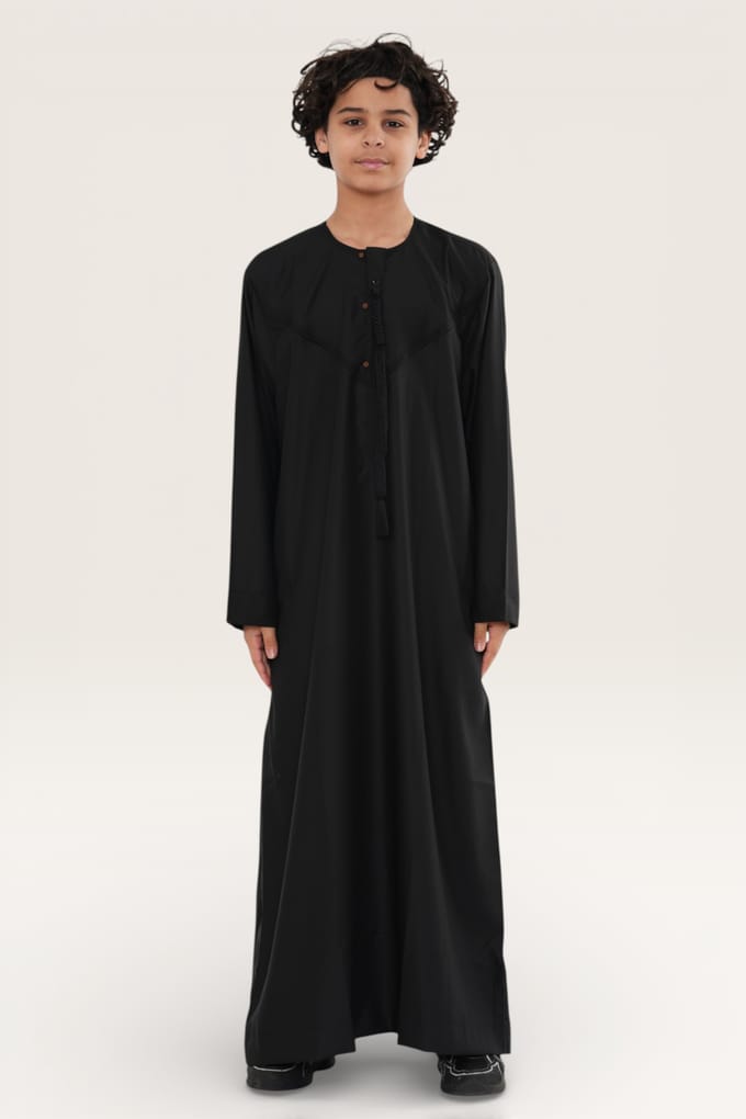 Kinderen jongens zwarte Eid Marokkaanse Jubba Robe Djellaba Ramadan Eid Thobe LFS- K-HM11