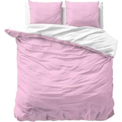 Sleeptime Twee Kleuren Dekbedovertrek - 140x200/220 + 1 kussensloop 60x70 - Roze/Wit - Eenpersoons