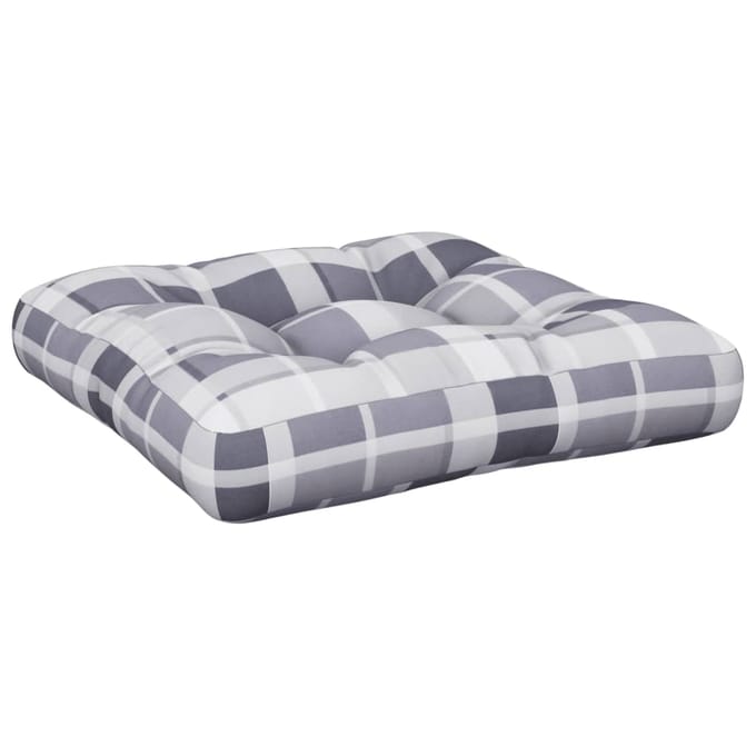 vidaXL - Palletkussen - 60x60x12 - cm - stof - ruitpatroon - grijs