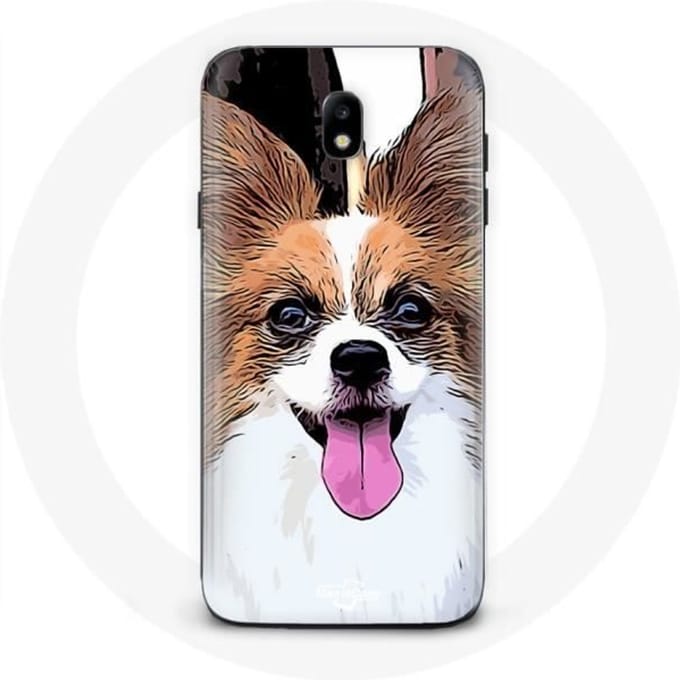 Coque pour Samsung Galaxy J7 2017 Épagneul nain continental papillon Chiot Blanc et marron