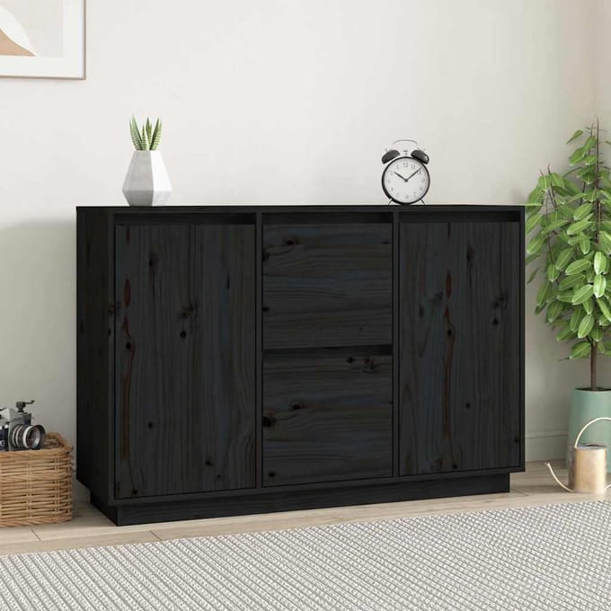 vidaXL - Dressoir - 111x34x75 - cm - massief - grenenhout - zwart
