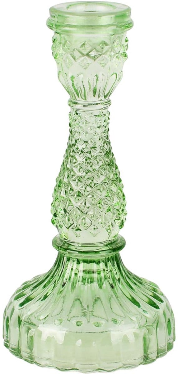 Dekoratief | Kandelaar, groen/transparant, glas, 8x8x17cm | A258375