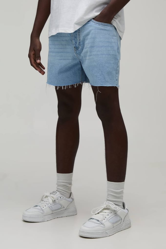 Short Length Rigid Denim Shorts | Washed Light Blue | Size 50