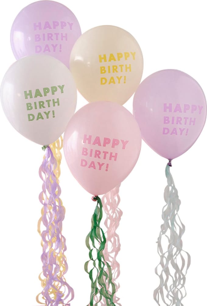 Ginger Ray - Ballonnen pastel happy birthday met tasselslinger - 5 stuks