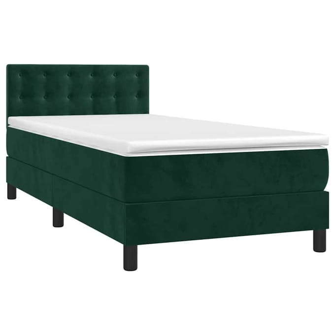 vidaXL - Boxspring - met - matras - en - LED - fluweel - donkergroen - 100x200 - cm