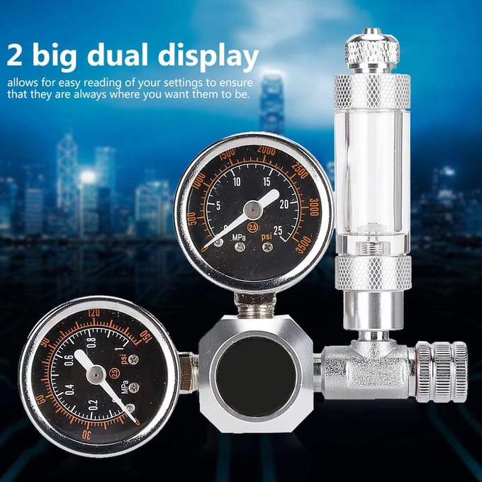 CO2 Regulator Aquarium Dubbele Manometer Weergave met Bellenteller en Terugslagklep(W21.8) black