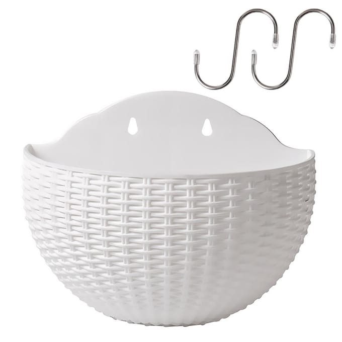 Pot de fleurs mural imitation rotin demi-rond pour intérieur, extérieur, balcon Type 1 white