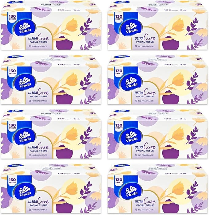 Zachte 3-laagse zakdoekjes, 130 stuks per doos, 8 vlakke dozen