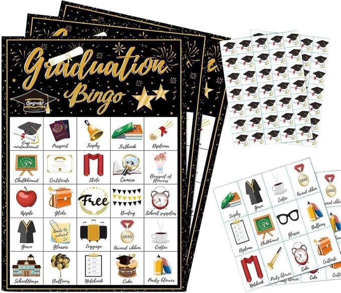 Afstudeer Bingo Kaarten - Diploma Spel - Feestelijke Viering - 24 Spelers Interactief - 17.7x12.7cm