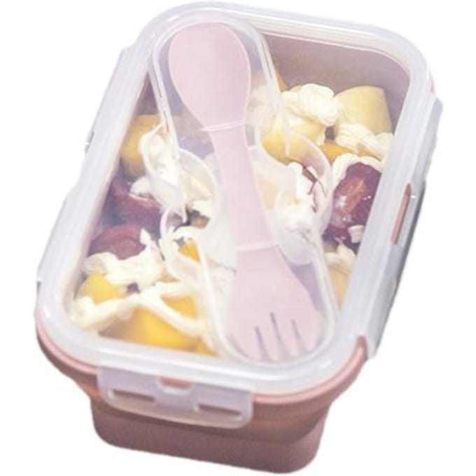 Opvouwbare Siliconen Lunchbox Draagbare Magnetron Lunchbox met Vork Draagbare Lunchbox Koel- en Vershouddoos white