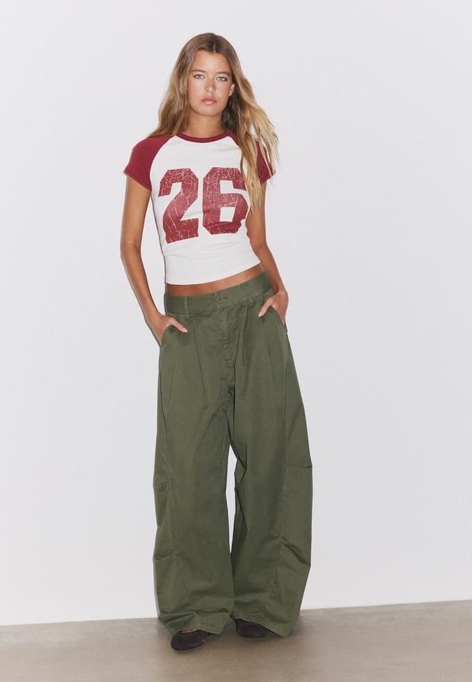 Stradivarius T-shirt met korte mouw en print  Donkerrood M
