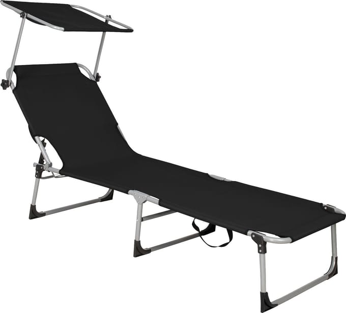 Chaise longue - SPRINGOS - Pliante avec pare-soleil - 188 x 57 cm - Métal - Noir noir