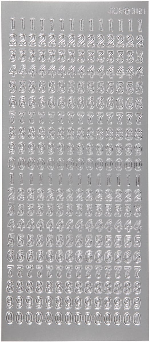 Stickers, cijfers, vel 10x23 cm, zilver, 1 vel
