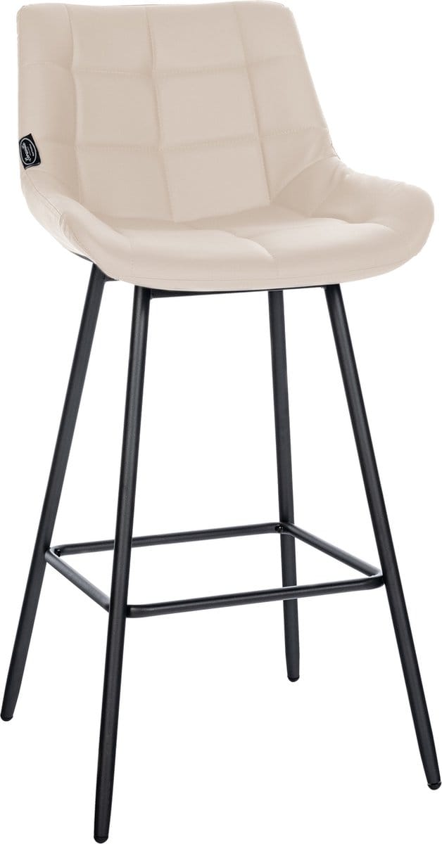 CLP West Barkruk - Met rugleuning - Voetsteun - Metalen frame - creme Kunstleer
