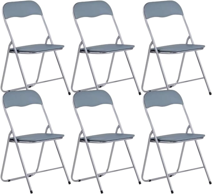 Klapstoelen Set - Gevoerde stoelen - Extra zitplaatsen - Solide stalen constructie - 6 stuks - Grijs