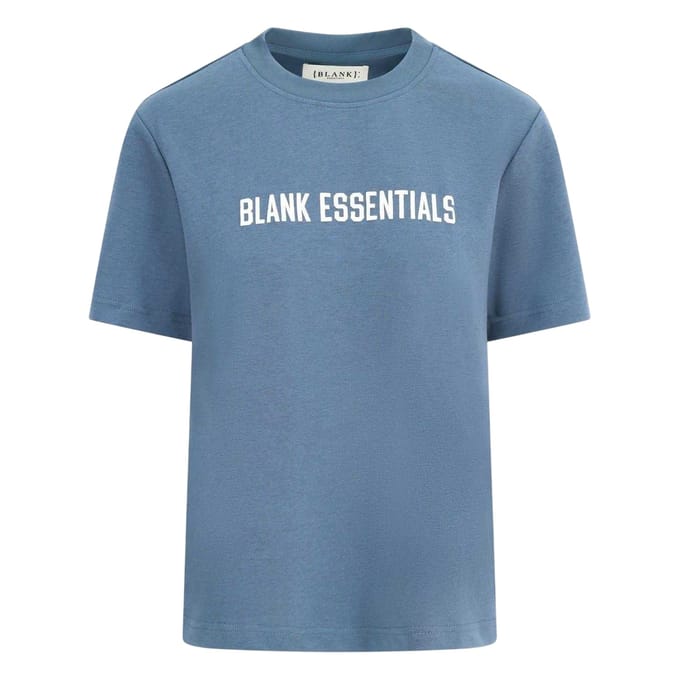 Blank Essentials Oversized boyfriend-T-shirt met logo voor dames (Orion Blauw)