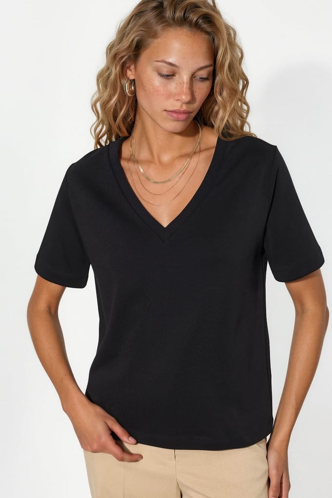 V-hals Effen Regular Fit Katoenen T-shirt