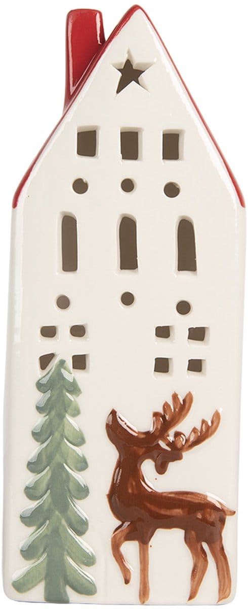 Clayre & Eef Decoratie Huis met LED 7x6x19 cm Wit Keramiek