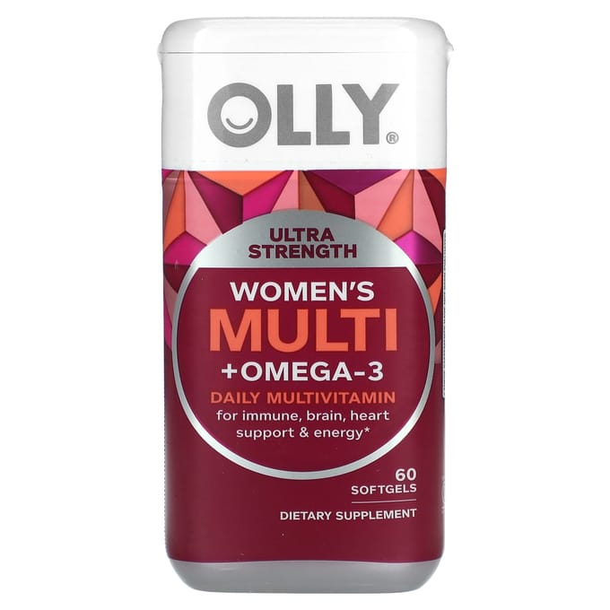 OLLY, Multivitamines quotidiennes pour femmes + Oméga 3, ultra-fort, 60 gélules