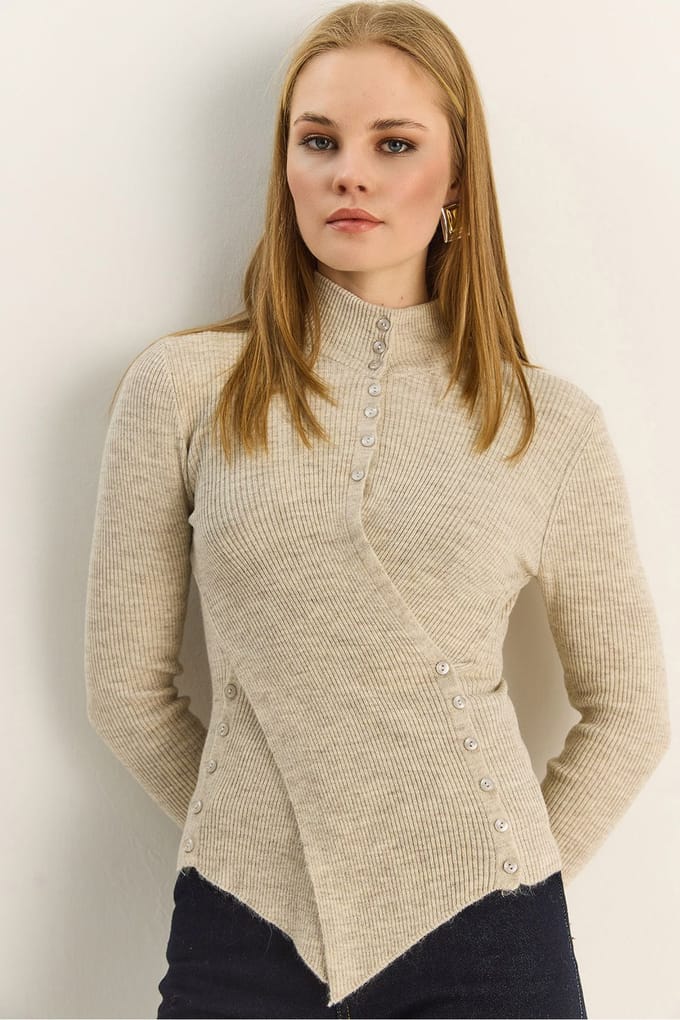 Half Col Trui met Knopdetails