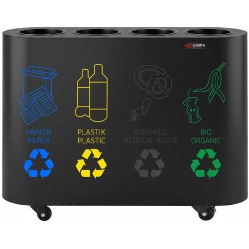 GGM Gastro Mülltrennsystem - 4 Behälter je 30 Liter - Schwarz - mit 4 Rollen