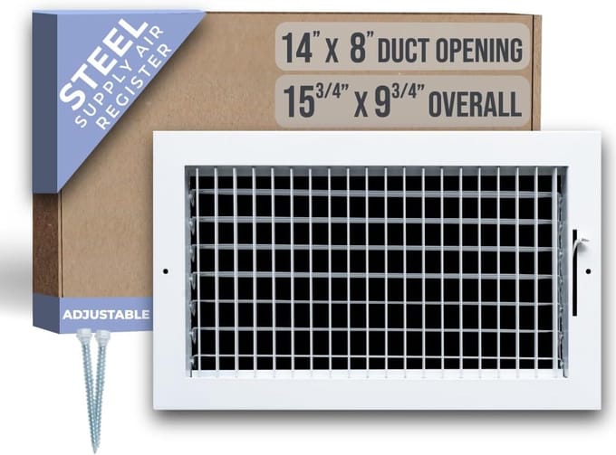 Luchttoevoerrooster - Ventilatiepaneel - Kamer Ventilatie - Verstelbare Opening - 14x8 Kanaal - Wit