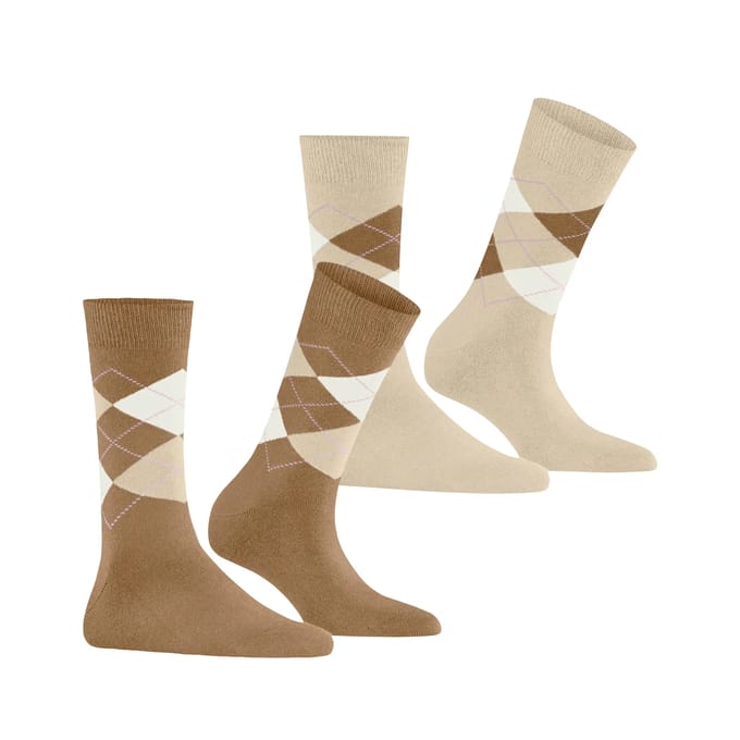Burlington Everyday Argyle 2-Pack gedessineerd katoen sokken dames beige - maat 36-41