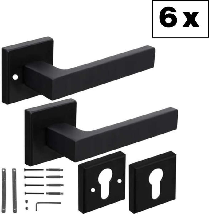 Ruhhy Zwarte Matte Deurklink voor Binnendeuren - Stijlvol en Functioneel - 6 sets