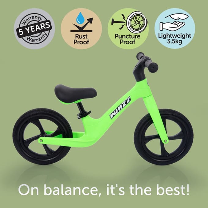 TickiT loopfiets Whizz groen - lichtgewicht kinderfiets met verstelbaar zadel.