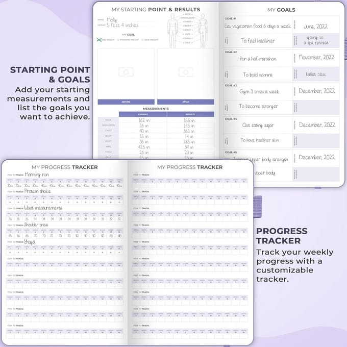 Fitness en Voedingsdagboek A5 - Weekplanner voor Workout en Dieet Tracker - Ongedateerd