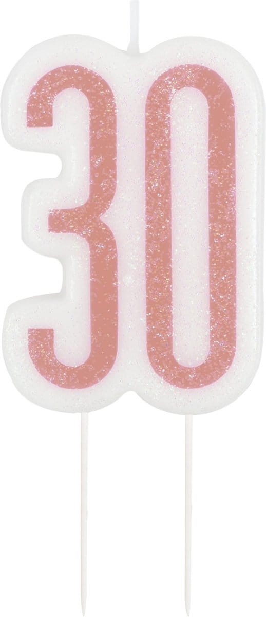 UNIQUE - Glitter roze 30 jaar kaars op prikker