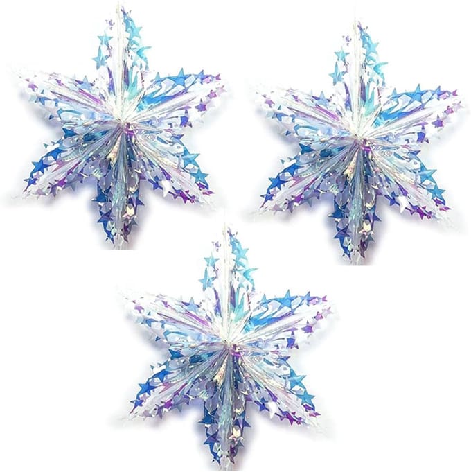 3x Grote Iridescent Sneeuwvlok Ornamenten Kerstboom Decoratie Opknoping Feestaccessoires 40cm